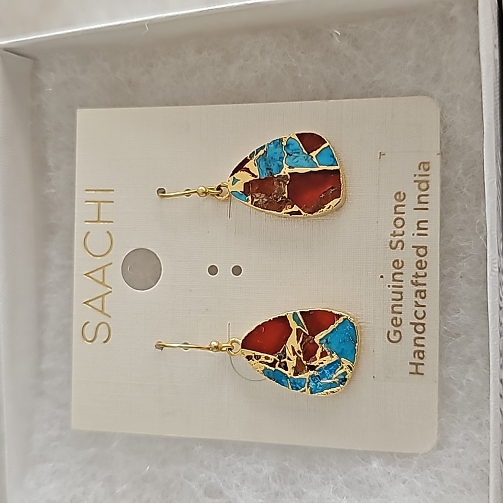 SAACHI Earnings Genuine Stone 18K Gold Plated. NWT
